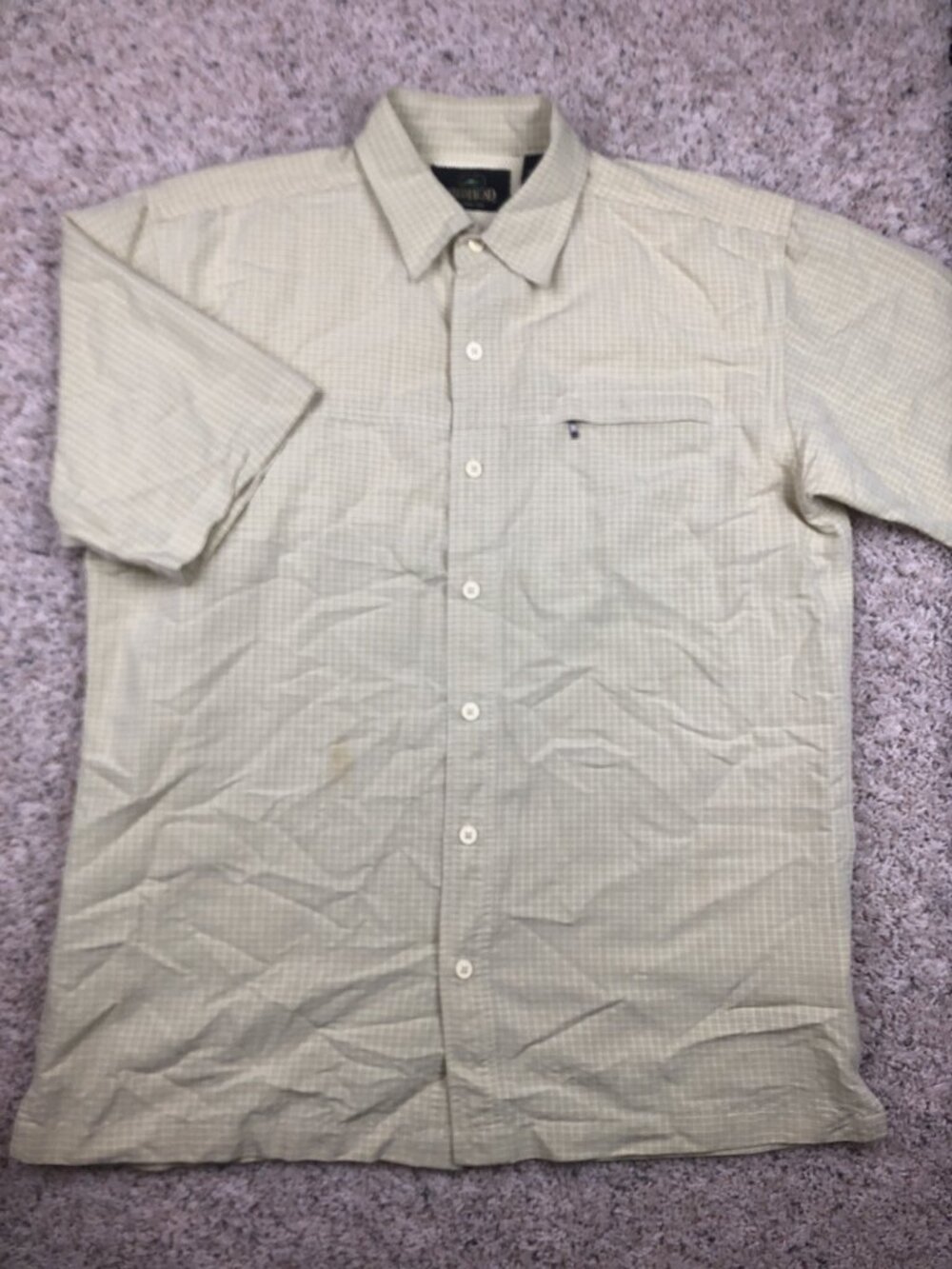 Redhead VENTED Viscose Polyester Modal Yellow Plaid Button Up Shirt MEDIUM STAIN